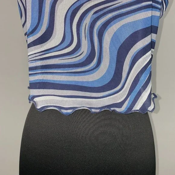 Shein Tank Top Women's Size L US 8 / 10 Marble Print Mesh Cropped Festival Club - Picture 6 of 12